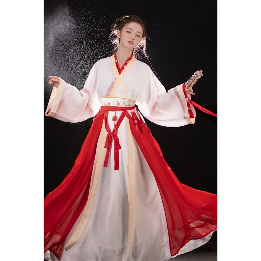 Women's Jin Dynasty Cross Collar Waist-High Ruqun Hanfu, Goddess Style Traditional Chinese Dress For Spring Autumn