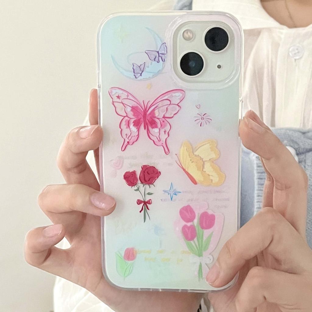 Relif 3d Butterfly Flower Ins Tulips Phone Case For Iphone 11 12 Promax 14 13 Pro Max Soft Silicone Imd Cartoon Cute Cover Capa