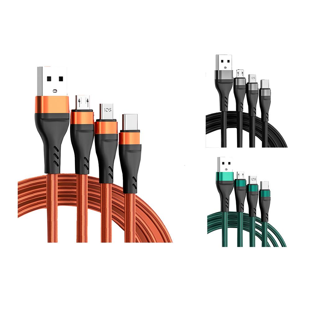 100W 6A 3-IN-1 USB Cable Fast Charging Cable Multi Charging Cord USB Cord Adapter Braided Wire For Mobile Phone Tablet Laptop
