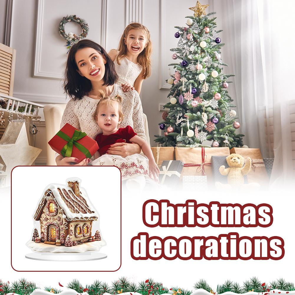 NEW 2D Christmas Snowhouse Acrylic Tabletop Decoration Family Village Miniature Statue Holiday House-Themed Christmas Gifts