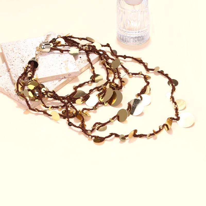 Boho Multilayer Stacked Handmade Round Sequin Waterfall Necklace For Women Vintage Indian Ethnic Style Jewelry Neck Accessories
