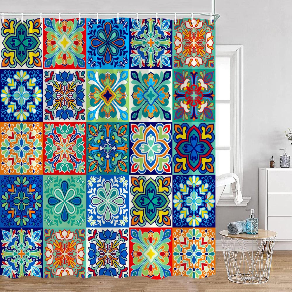 Textile Article Light Bohemian Shower Curtains Indian Mandala Floral Boho Bath Curtain Vintage Abstract Geometric Polyester Fabric Bathroom Decor