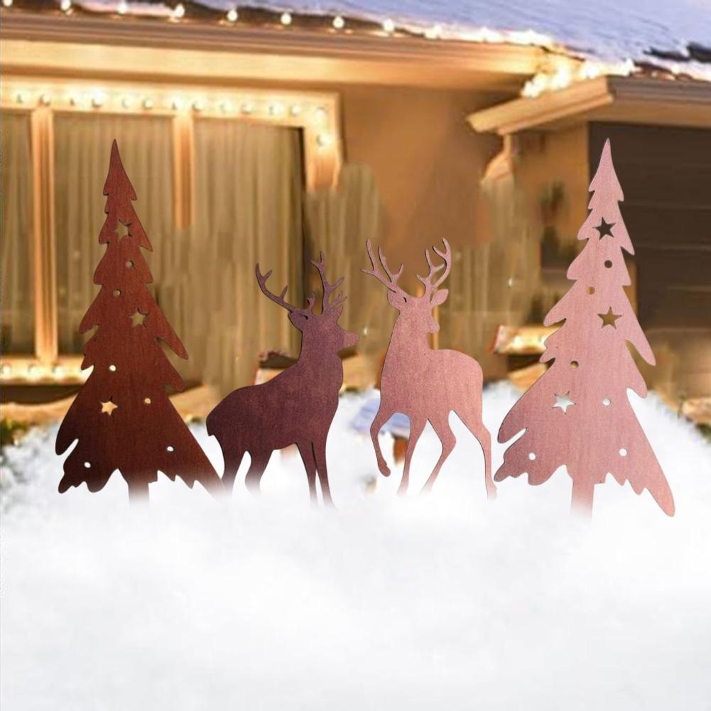 Rost Kunst Outdoor Weihnachtsdekorationsset Mit Bäumen Und Hirschen 4 Stück