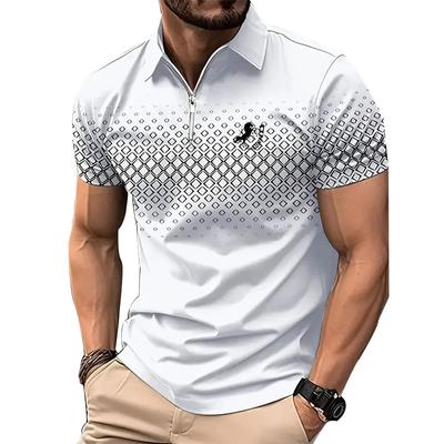 Men Personality Summer Fashion Sport Short Sleeve Casual Lapel Zipper Polo Shirt Men Print Polyester Quick Drying Polo Shirt Top