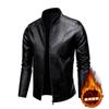 Mens PU Leather Jacket Winter Slim Fit Casual Stand Collar Zipper Front Outerwear Urban Style