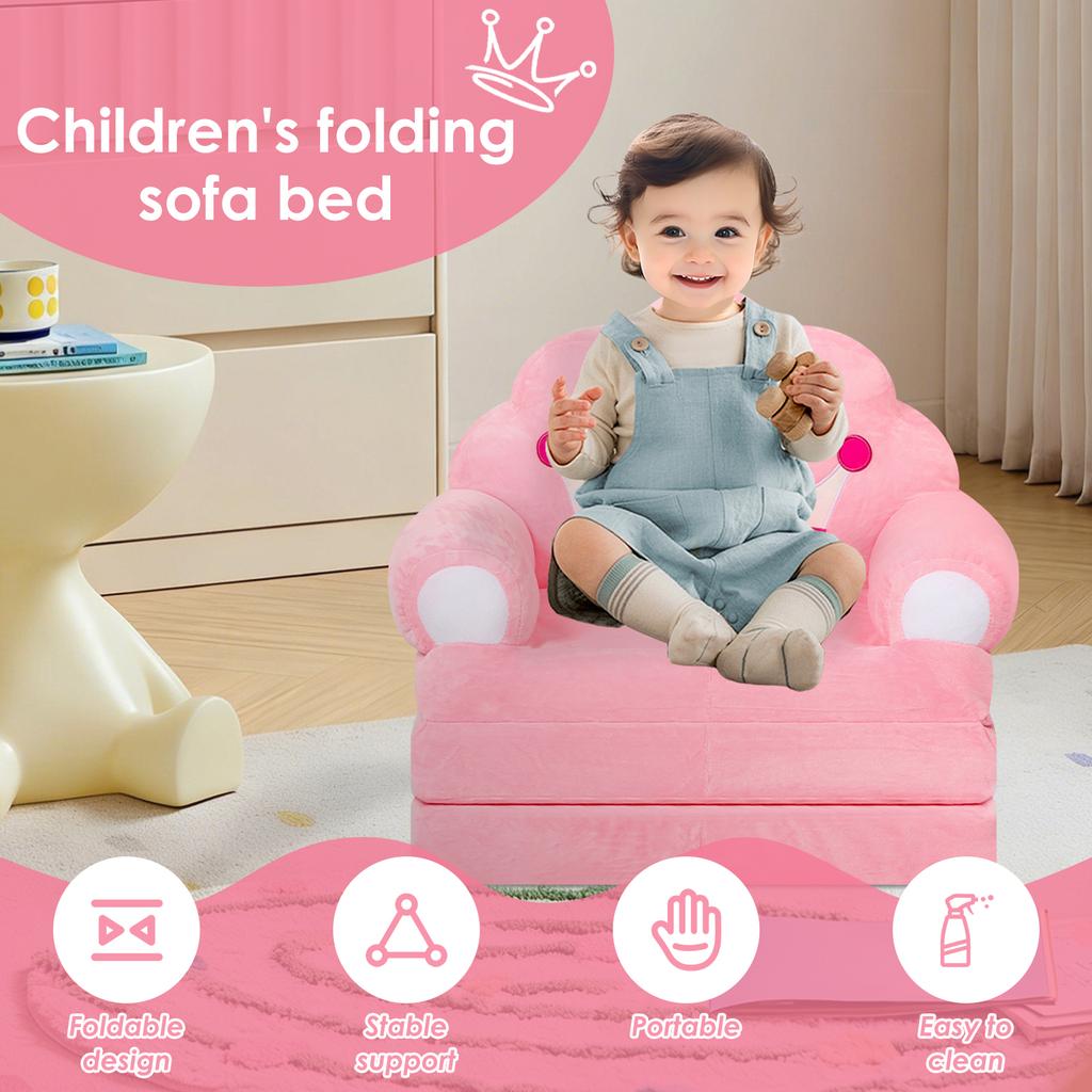2 In 1 Foldable Kids Sofa Bed Baby Seat Chair Foam Filled Toddler Sleeping Couch Reading Armchair for Reading Relaxing Nursery