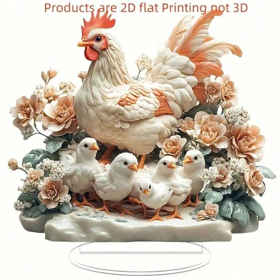 1pc farmhouse style acrylic rooster and chick tabletop decoration, suitable for living room and kitchen decoration,