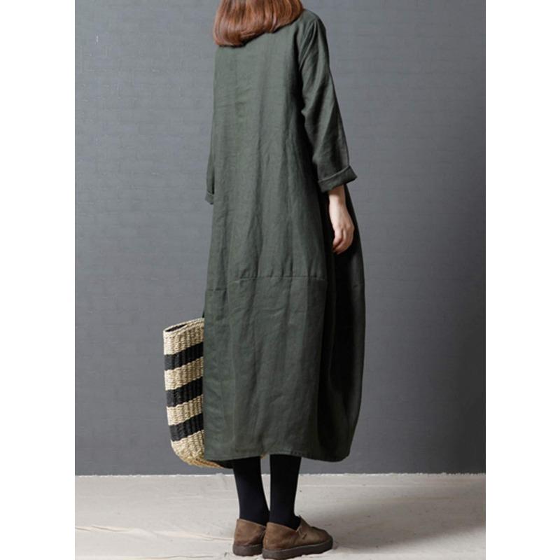 Spring Autumn Literary Vintage Solid Loose Casual Robe Women Long Sleeve Round Neck Cotton Dreess Vestidos