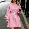 Women's Casual Long Sleeve Round Neck Dress with Elastic Waist for Daily Wear