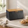 Bamboo Bread Box Wooden Pull Handle Storage DiamondPattern Front for Kitchen