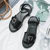 Women Summer Shoes Lightweight Fashion Sandals Black Retro Flat Sandals Ankle Strap Metal Buckle Ladies Sandals