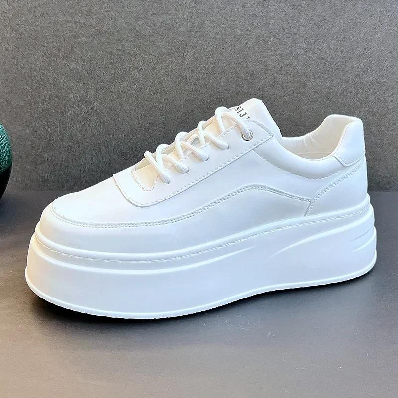 Fashion White Men's Height Increasing Shoes  Fashion Breathable Thick Soled Flat Shoes Trend Versatile Casual Board Shoes