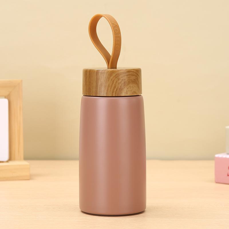Nový nerezový termohrnek s dřevěným víčkem Přenosný kompaktní mini kapesní šálek s kreativní rukojetí šálek na kávu
