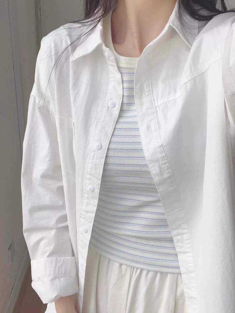 Women's Simple Sweet Pure Cotton Long Sleeve Shirt for Spring, Autumn & Winter