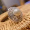 Women's Luxury French Pearl Ring with Pavé Diamonds - High-End Xiaohongshu-Inspired Design