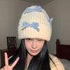 Bow Knitted Woolen Hat for Women In Autumn and Winter Warm and Versatile Thickened Ear Protection Face Showing Small Cold Hat