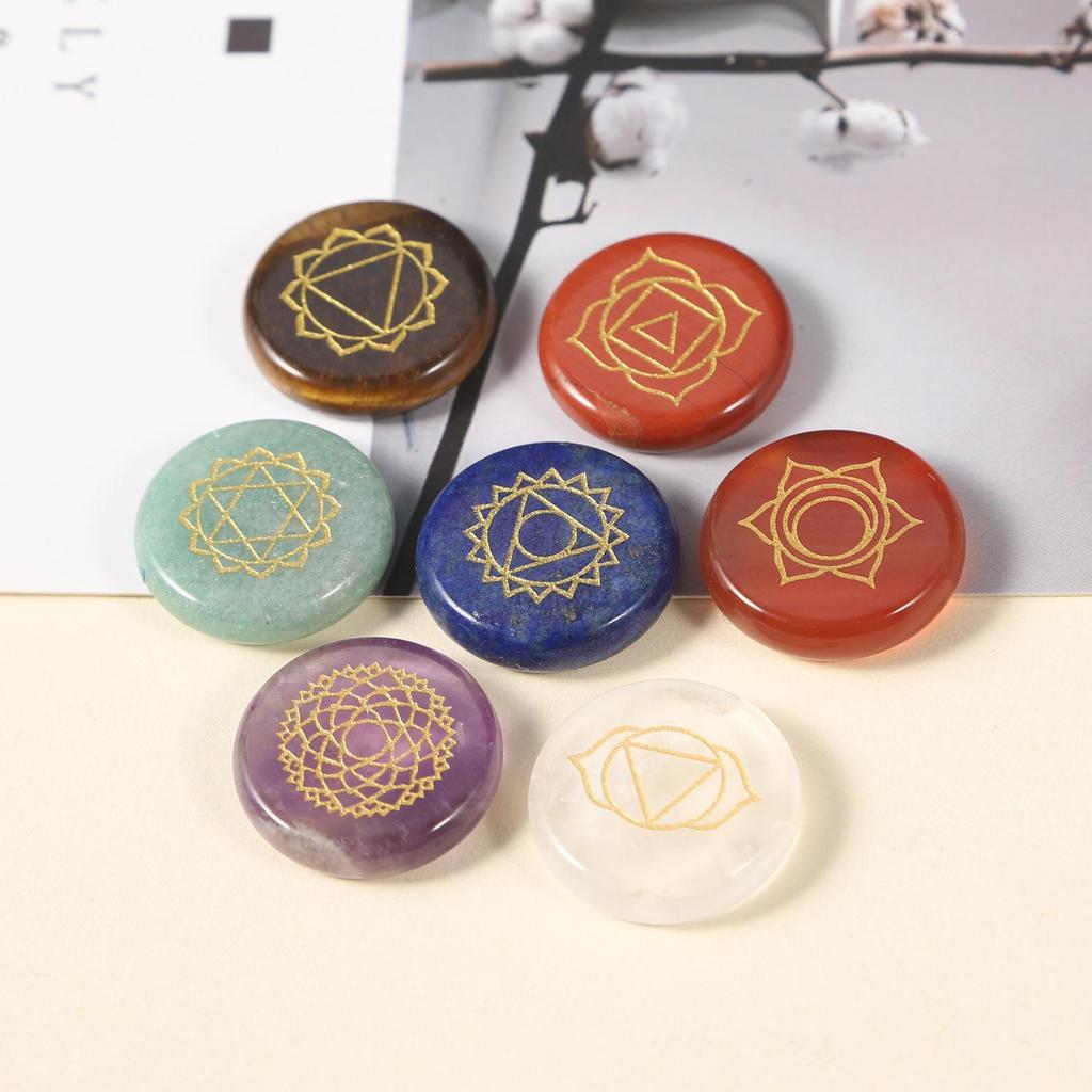 20mm Seven-Color Chakra Gemstone Agate Discs for Creative Decoration