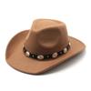 Damen Western Cowboyhüte Nietenbesetzte Eingedrückte Western Cowgirl Hüte Breiter Rand Fedoras Hut mit Gürtelschnalle