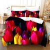 Fiori Tulipano Rosa Paesaggio Elegante Set Biancheria da Letto Singolo Gemello Matrimoniale Queen King Cal King Size Letto Set in Lino