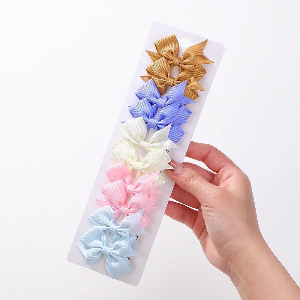BABY BOWS 10pcs/Set Solid Handmade Bows Hair Clips Ribbon Bowknot Hairgripes for Girls Barrette Classical Kids Headwear Whole