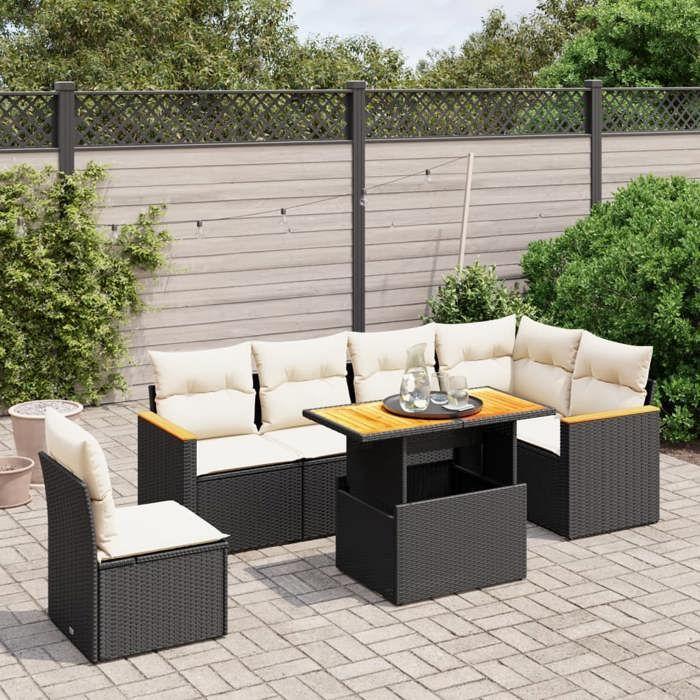 VidaXL Garden Lounge Set with Cushions 7 Pcs, Patio Sofas, Patio Furniture Set, Outdoor Furniture, Black 3273100