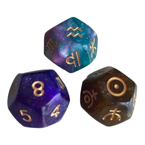 PAVIKE Astro Dice Set of 3, 12-Sided Dice for Astrology, Zodiac Signs, Astrology Fortune Telling, Astrology Dice, Zodiac Dice, Astrology Dice, Tarot H