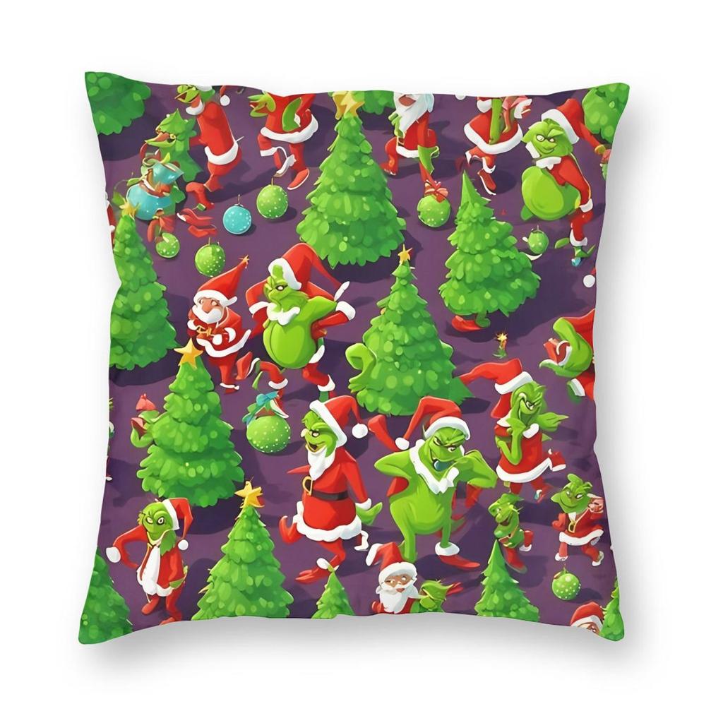 Christmas New Year Pillowcase Printing Polyester Cushion Cover Gift Santa Pillow Case Cover Home Zipper 18''