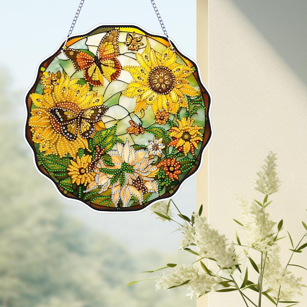 PVC Glass Special Shaped Vintage Pattern Diamond Painting Hanging Suncatcher Diamond Drawing Suncatcher Ornament for DIY Craft