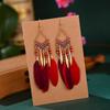 Long Feather Tassel Earrings  Indian Jewelry Natural Rice Beads Dangle Earrings