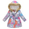 Autumn and Winter Children's Cotton Jacket Boys and Girls Fashion Printing Cartoon Big Boy Long Section Hair Collar Hooded Cotton Coat Jacket