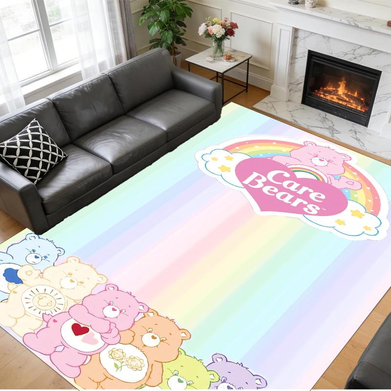Anti‑Slip Crystal Velvet Floor Rug, Care Bears Design Carpet for Indoor Living Bedroom Home Decoration