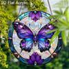 Acrylic Purple Butterfly with Floral Suncatcher, Stained Glass Style Window Hanging for Nature and Butterfly Lovers
