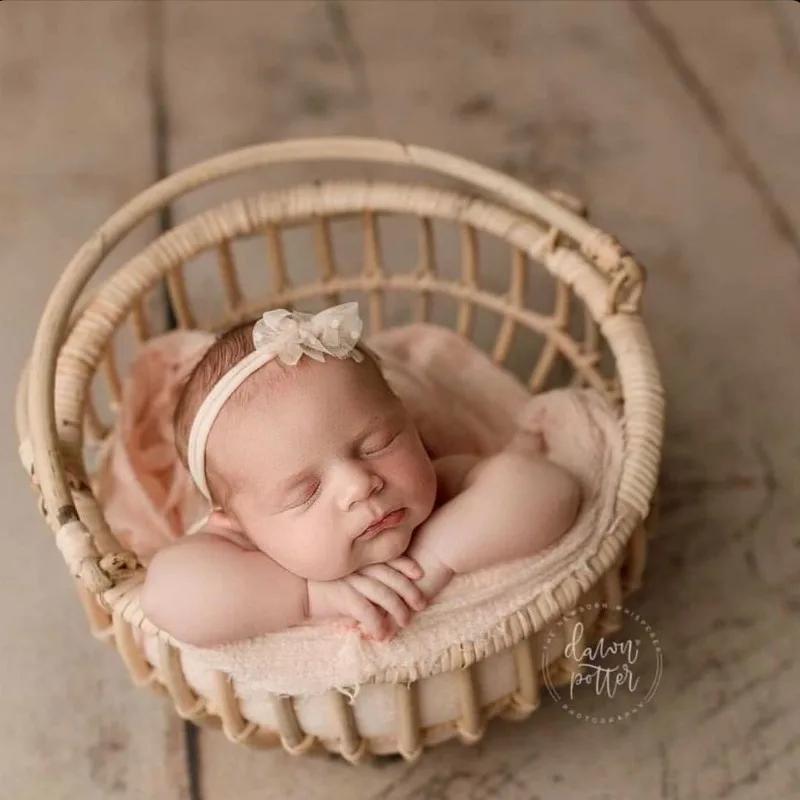 Newborn Photography Props Retro Rattan Basket Chair Infant Photo Baby Girl Boy Posing Bed Background Photography Accessor