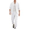 Men's Linen Shirt and Pants Set Long Sleeve Button Up Relaxed Beach Holiday Two Piece Outfit