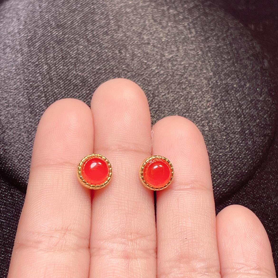 South Red Agate Baoshan Ice Red Stud Earrings with S925 Silver Needle - Simple Ear Ornaments for Women