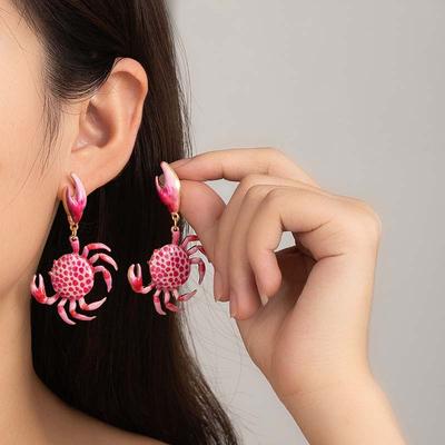 2025 New Fashion Colorful Crab Drop Earrings For Women Creative Cute Animal Enamel Textured Personality Earrings Zircon Gifts