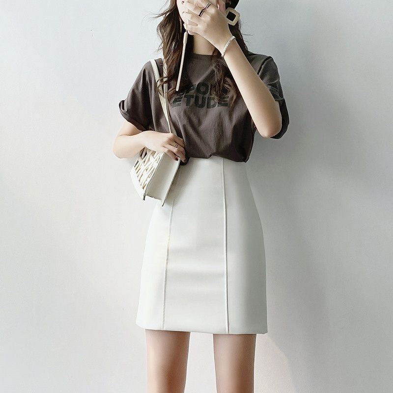 White PU Skirt Women High Waist Bodycon Mini Skirts Fashion Ladies