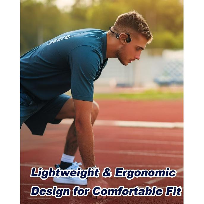 Bone Conduction Headphones Open-Ear Bluetooth 5.0, IP65 Waterproof Wireless Sport Headset with 8H Playtime, Secure Fit for Running/Cycling/Gym, HD