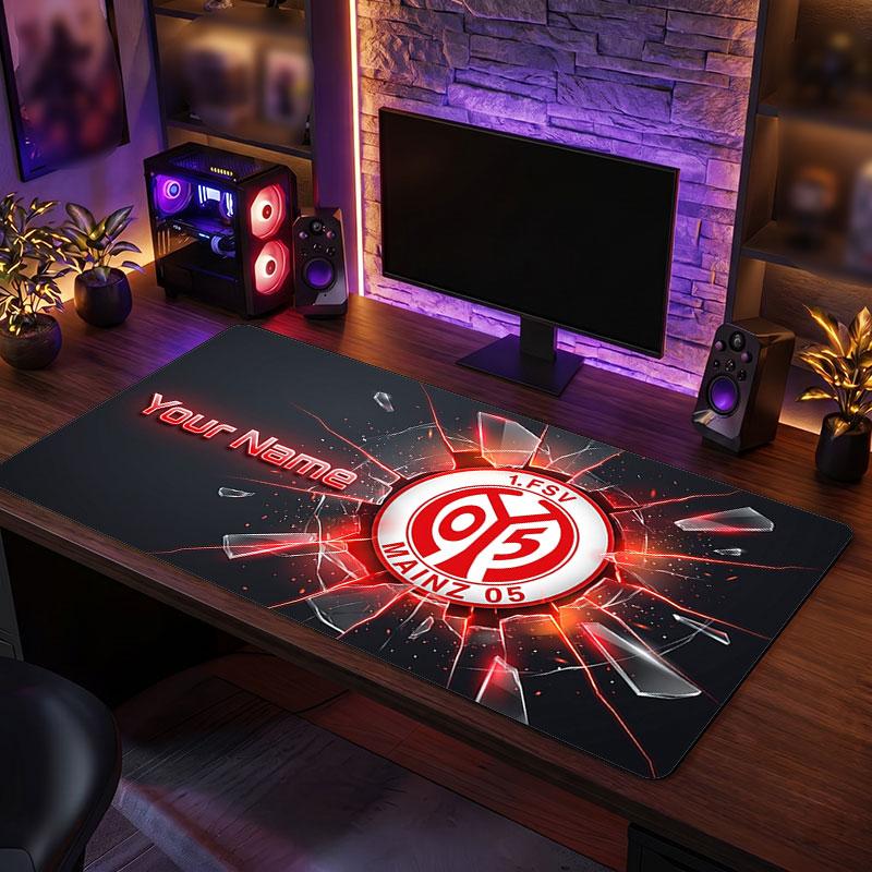 Mainz 05 Custom Large Mouse Pad, Personalized Name Text Print, Football Logo Non‑Slip Desk Mat Gaming Gift