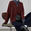 Pullover splicing in denim transfrontaliero con collo alto per donna, stile casual straniero, maglione termico a maglia basic per donna