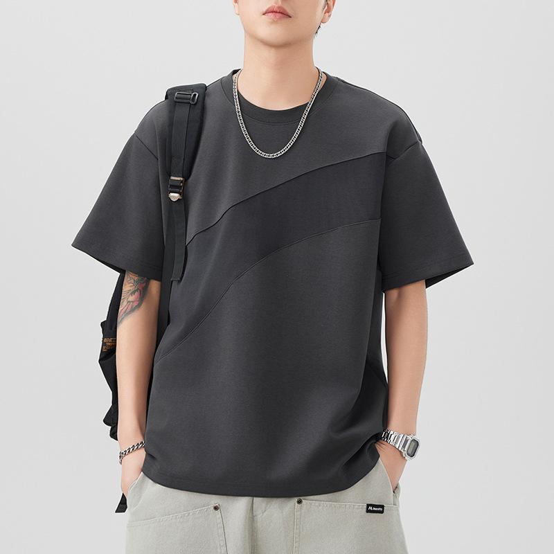 

New Summer Color-blocking Loose Short-sleeved T-shirt for Men s Japanese Five-point Sleeve Round Neck Versatile 4XL