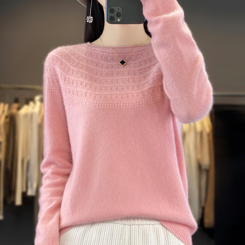 Μονόγραμμη Έτοιμη για Φόρεση Καρντιγκάν με Στρογγυλή Λαιμόκοψη για Γυναίκες Φθινόπωρο και Χειμώνα Νέο Πλεκτό Πουλόβερ με Κυλινδρικό Στρίφωμα και Διάτρητο Σχέδιο Ευέλικτο Μοντέρνο Βασικό Τοπ