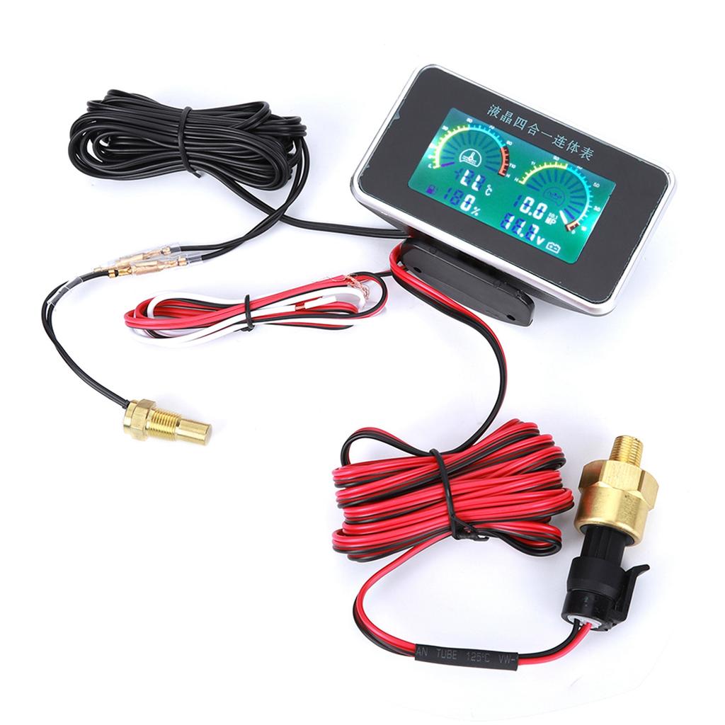 DC 9V36V 4In1 Car LCD Digital Display Voltmeter Fuel Gauge Water Temp Oil Pressure Meter