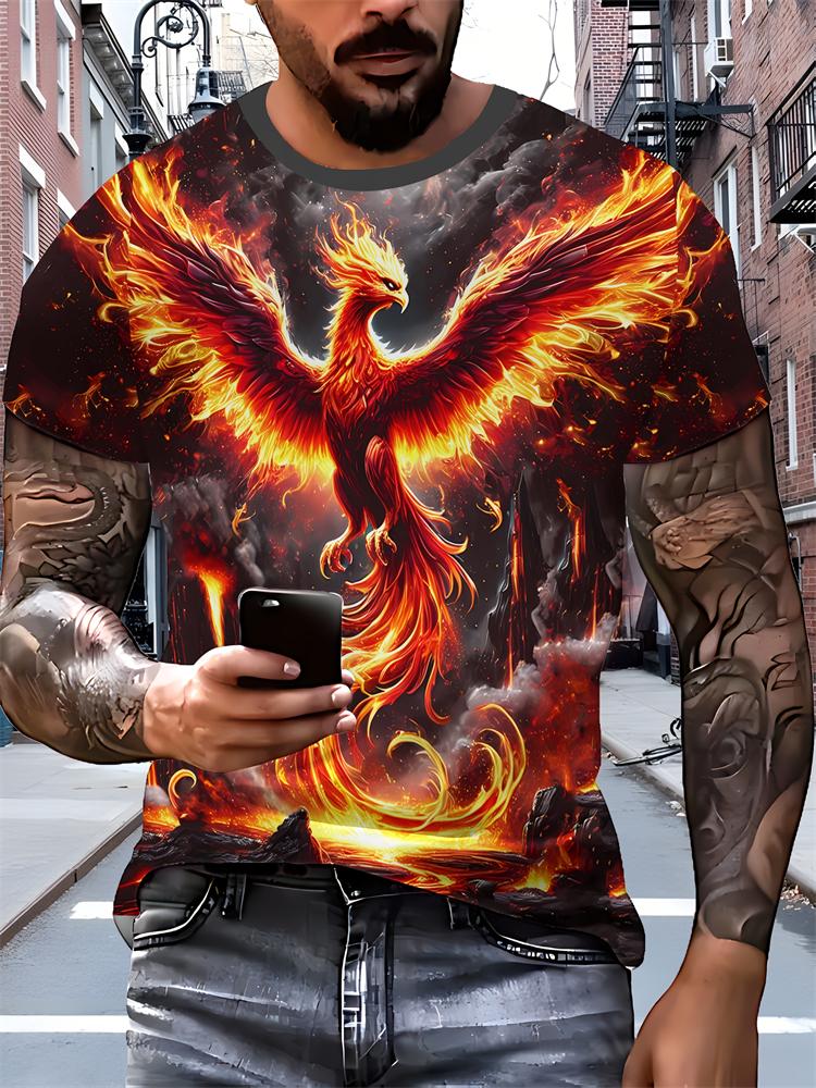 2026 New Men's 3D Dragon Print T-shirt Casual Short-sleeved Pullover Polyester Round-neck Summer Outdoor Clothing Adult Size
