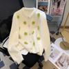 Early spring new station soft waxy plush design sense heavy industry flower knitted cardigan sweater jacket women