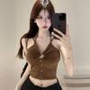 Sexy Spice Girls ins Hollow Neck Suspender Button Button Vest Women's T-Shirt Summer Slim Off-Shoulder Top Women's Trend