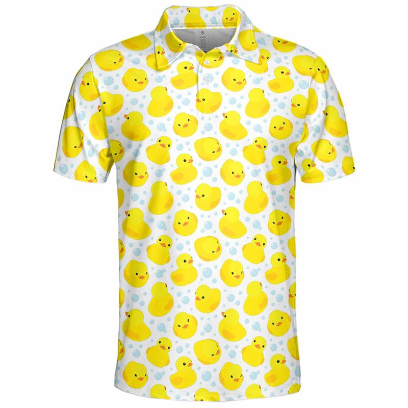Cute Yellow Duck Pattern Golf Polo Shirt Unisex 3d Printed Cartoon Tennis Shirt Summer Street Loose Short Sleeve Tops Button Tees