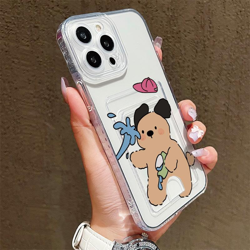 Card Slot Holder Silicone Wallet Pocket Case For iPhone 17 16 14 Pro Max Samsung S23 S24 S25 Honor X8A Oppo Reno 10 11 12 Pro Cover Clear Phone Bumper