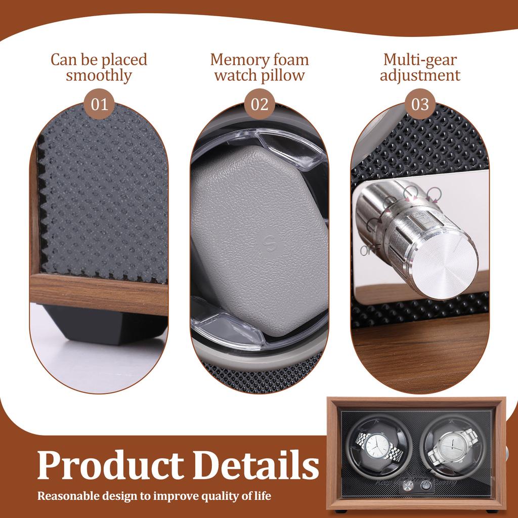 Waterproof Double Watch Winder Luxurious Watch Winder Box with Quiet Motor Multiple Rotation Mode Ambient Light for Collector