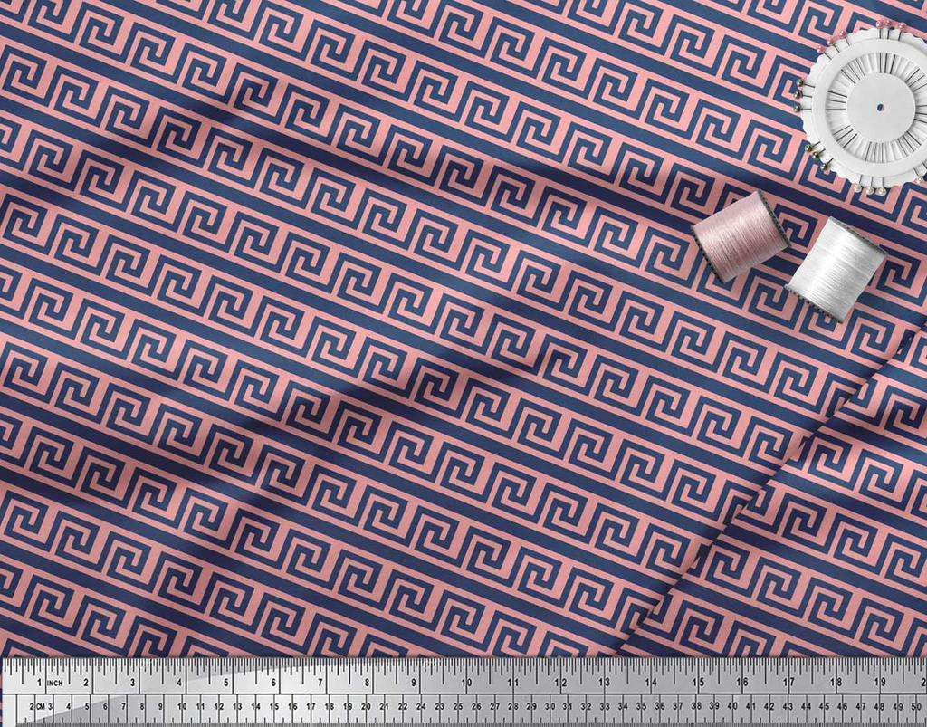 Soimoi Poly Crepe Fabric Greek Key Geometric Printed Craft Fabric by the Metre 42 Inch